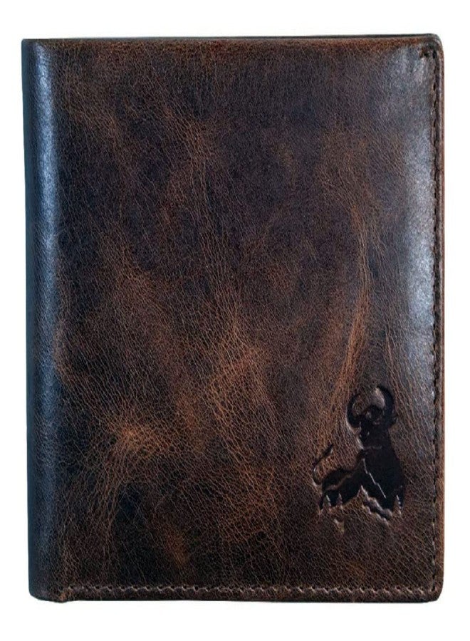 كونتاكتس محفظة كونتاكتس الرجالية من الجلد الطبيعي | محفظة مانعة لتقنية RFID للرجال | محفظة ثنائية الطي | 11 فتحة للبطاقات، ونافذة واحدة لبطاقة الهوية (بني) - Image 1